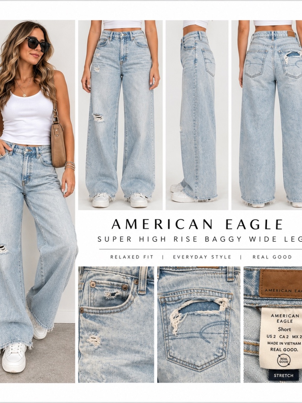 American Eagle Outfitters Light Blue Super High Rise Baggy Wide Leg Jeans
